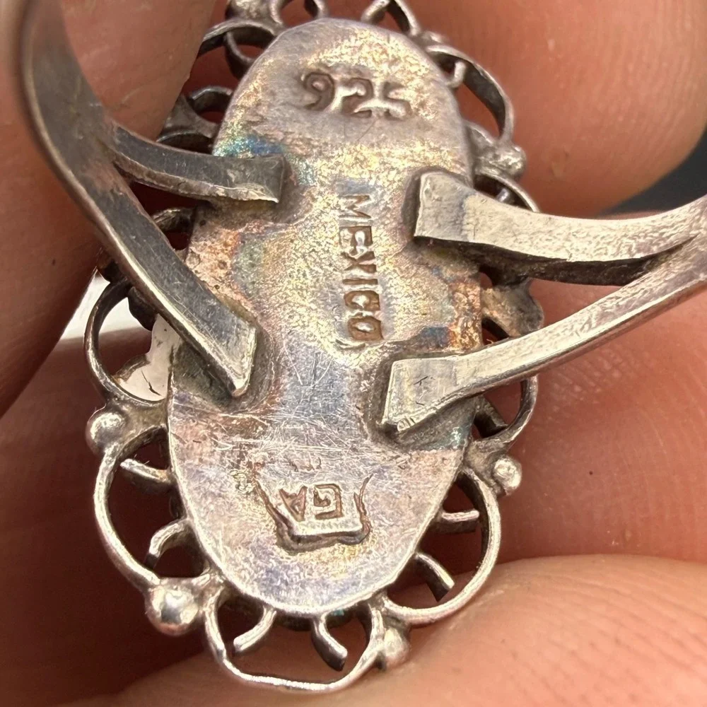 Vintage Mexican Sterling‎ Silver Ring Abalone Signed Size 6